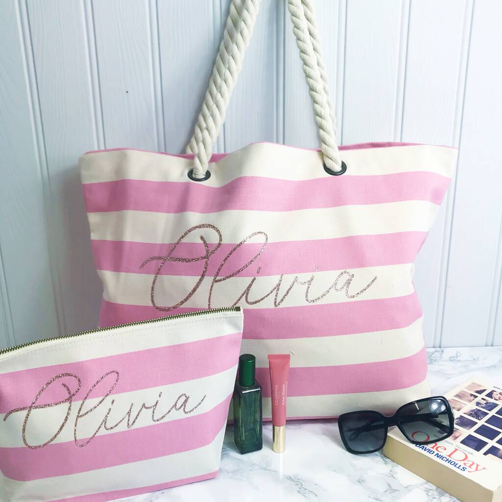 Personalised Rope Beach Bag And Accessories Bag, 1 of 12