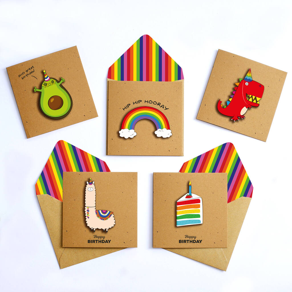 Handmade 3D Rainbow Birthday Cards Pack Of Five, 1 of 6