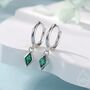 Very Tiny Rhombus Emerald Green Cz Huggie Hoop In Sterling Silver, thumbnail 1 of 12