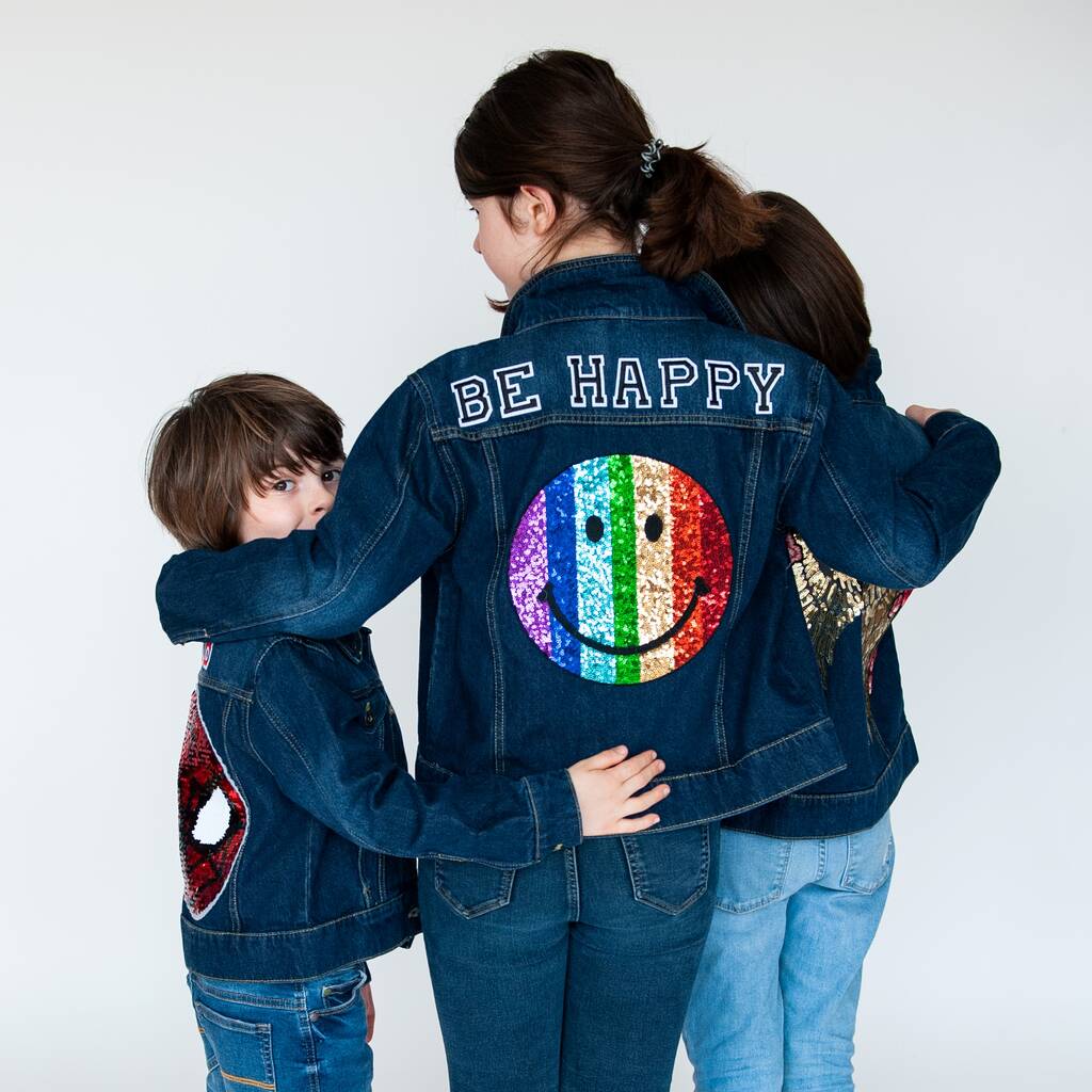 Personalised Kids Denim Jacket With Rainbow Emoji Smile, 1 of 8