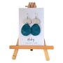 Leather Teal Silver Earrings Stainless Steel Hooks, thumbnail 2 of 7