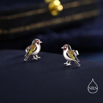 Sterling Silver Tiny Goldfinch Bird Stud Earrings, 6 of 12