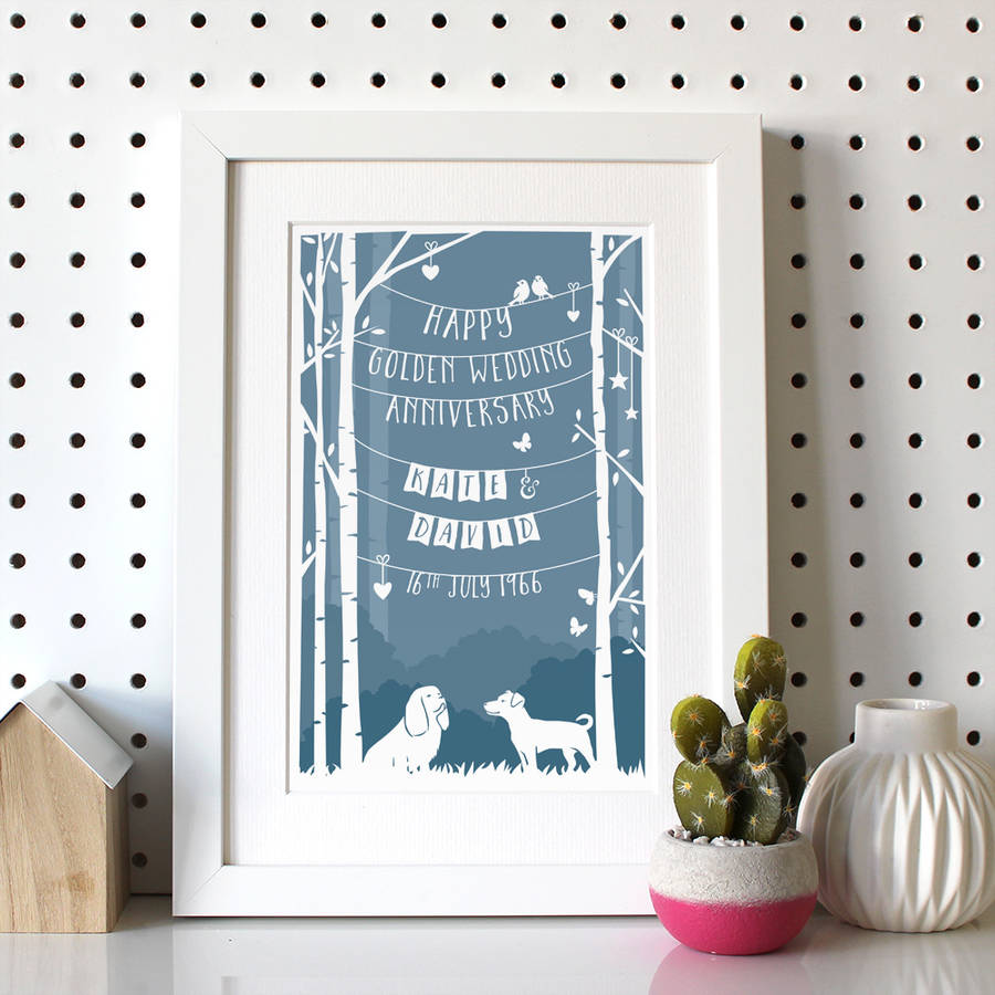 Personalised Wedding Anniversary Print With Dog, 1 of 6