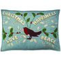 Hand Embroidered Christmas Robin Cushion In Wool, thumbnail 2 of 6