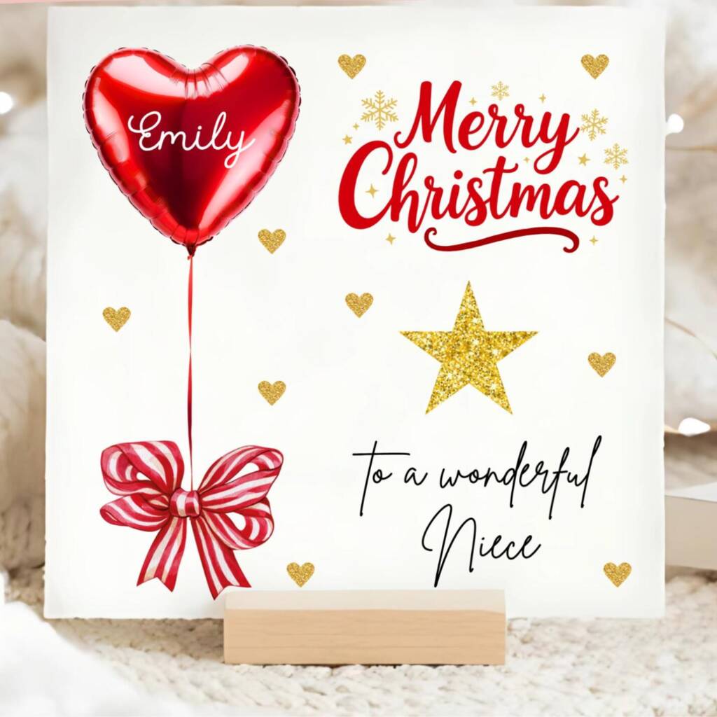 Niece Red Balloon Personalised Christmas Card