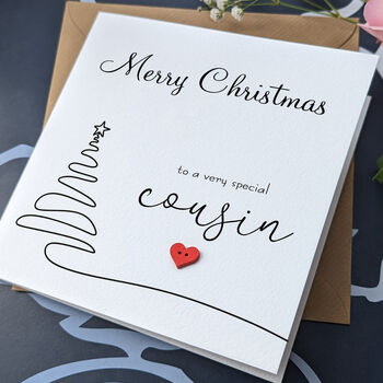 Cousin Christmas Card, 3D Wooden Heart, 3 of 4