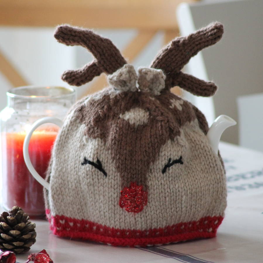 reindeer tea cosy knitting kit by yarn needles and thread