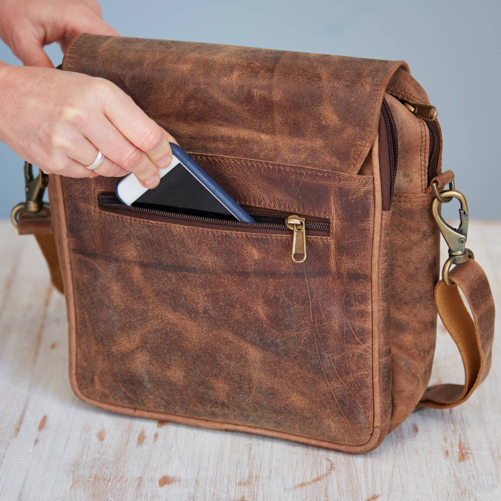 Personalised Buffalo Leather Portrait Messenger Bag By Paper High ...