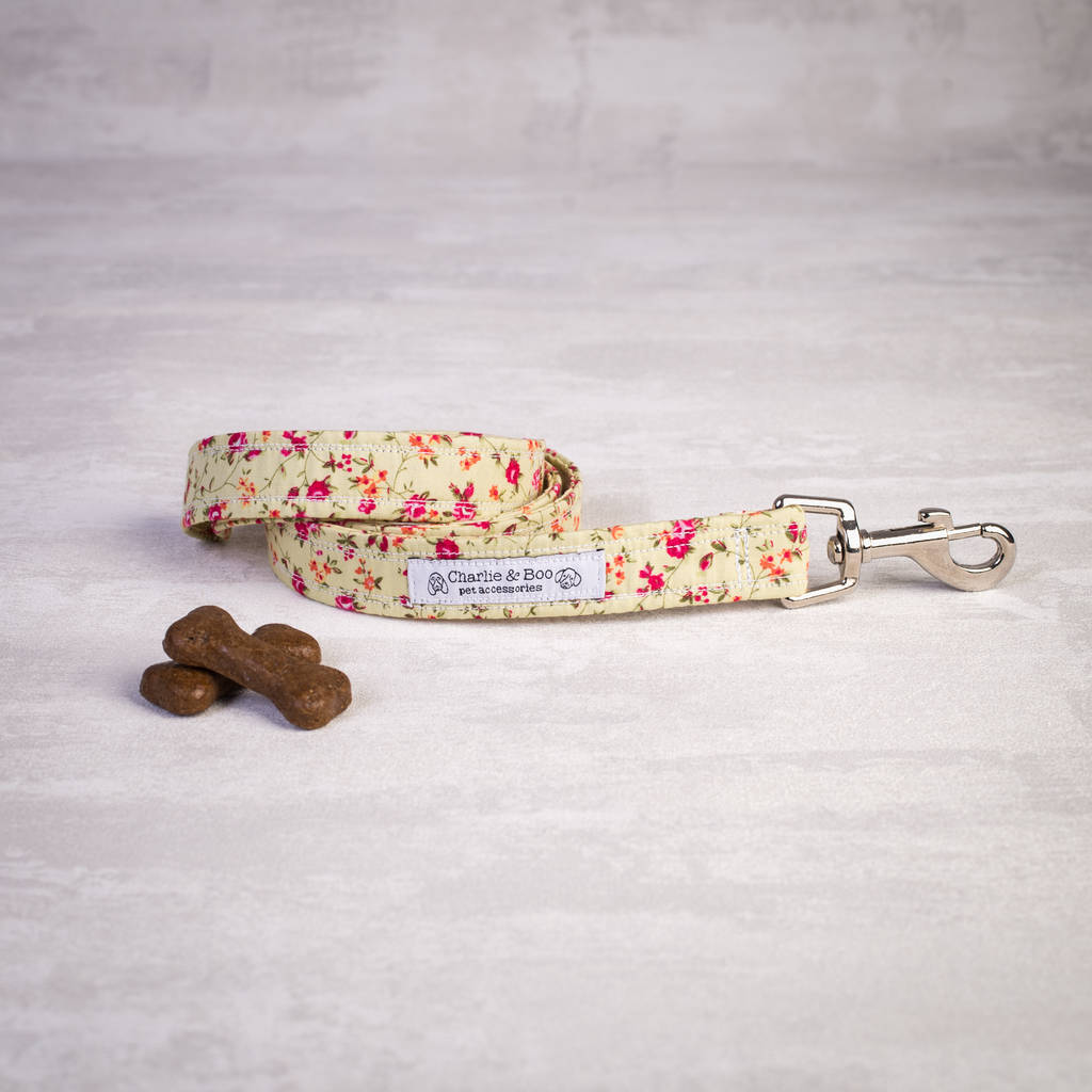 pink floral dog collar and lead for girl or boy dogs by charlie and boo