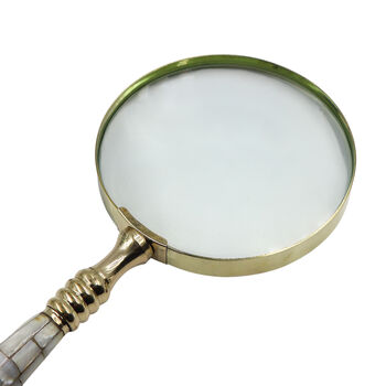 Mother Of Pearl Brass Magnifying Glass With Wooden Box, 10 of 10