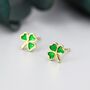 Shamrock Leaf Enamel Stud Earrings In Sterling Silver, thumbnail 7 of 12