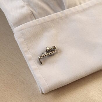 Saxophone Silver Cufflinks Gift For Musicians 316 L Stainless Steel Accessory, 6 of 6