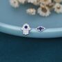 Sterling Silver Hamsa Hand And Evil Eye Stud Earrings, thumbnail 1 of 12