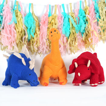 Red Knitted Triceratops Dinosaur Soft Toy, 4 of 4