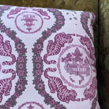 Tiger Chinoiserie Print Velvet Piped Cushion, 4 of 4