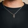 Mens 18 K Gold Cross Pendant Mini Crucifix Necklace, thumbnail 8 of 10