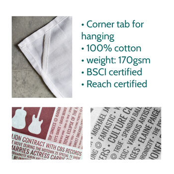 Personalised 40th Birthday Tea Towel Gift 1983 Music, 3 of 6
