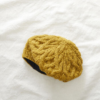 Fair Trade Cable Handknit Wool Jersey Lined Beret Hat, 9 of 12