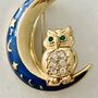 Genuine Vintage 1950s Gold Plated Enamel Owl Brooch, thumbnail 7 of 9