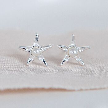Sterling Silver And Pearl Starfish Stud Earrings, 2 of 10