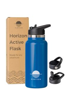 Premium 1 L Water Bottle With Two Leak Proof Lids Blue, 2 of 12