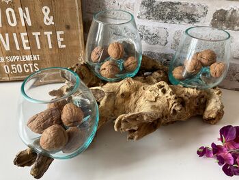 Triple Molten Glass Bowl On Teak Root, 8 of 10