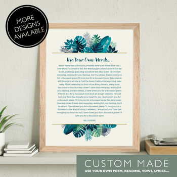 Blue Floral Custom Made Personalised Poem Print, 4 of 12