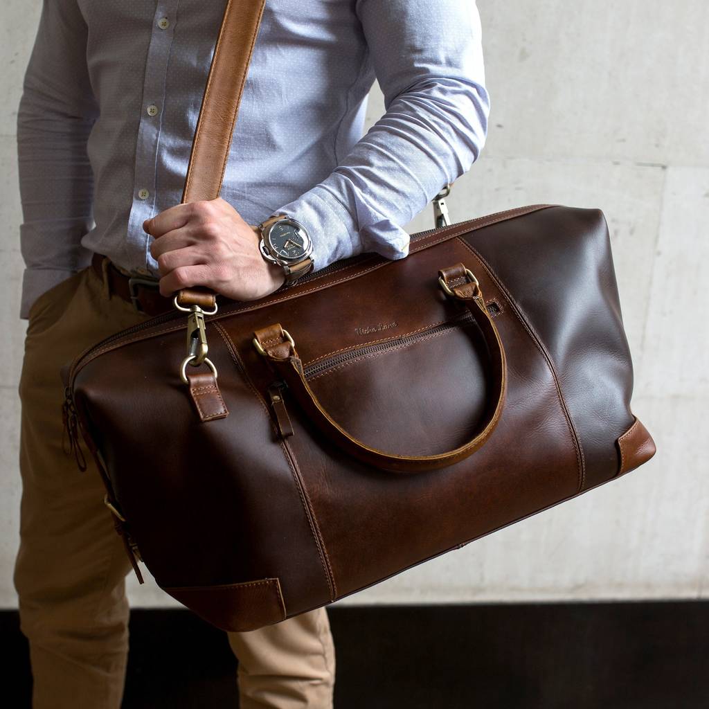 personalised leather holdall weekend bag ' aviator ' by niche lane