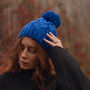 Royal Blue Pom Pom Cable Knit Hat And Scarf Set, thumbnail 3 of 3