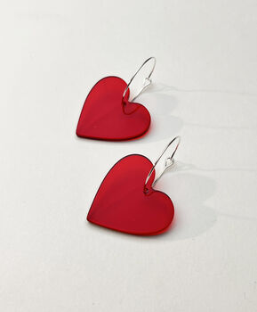 Silver Plated Red Heart Hoop Earrings, 2 of 4