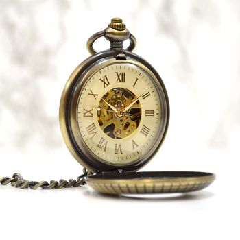 Bronze Engraved Gents Pocket Watch With Wood Inlay, 3 of 4