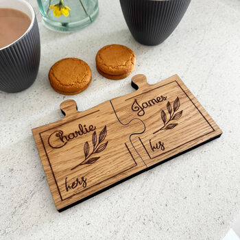 Personalised Oak Veneer Jigsaw Coasters Leaf Design, 7 of 7