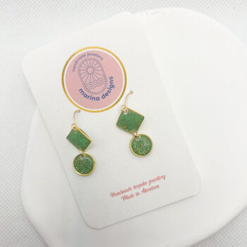 Sage Green Geometric Dainty Drop Earrings, 4 of 12