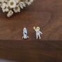 Mismatched Astronaut And Rocket Stud Earrings In Sterling Silver, thumbnail 3 of 12