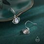 Sterling Silver Lotus Flower Drop Hook Earrings With Lab Moonstone, thumbnail 6 of 11