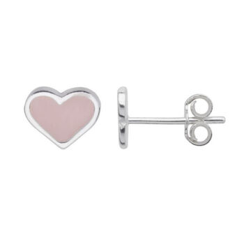 Sterling Silver 925 Pink Love Heart Ear Stud Earrings, 7 of 8