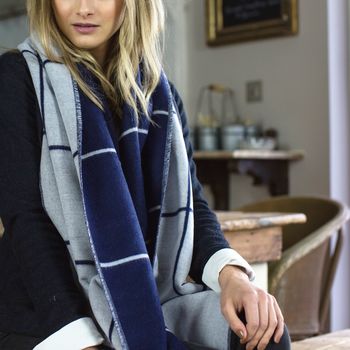 Personalised Navy To Grey Checked Blanket Scarf, 2 of 4