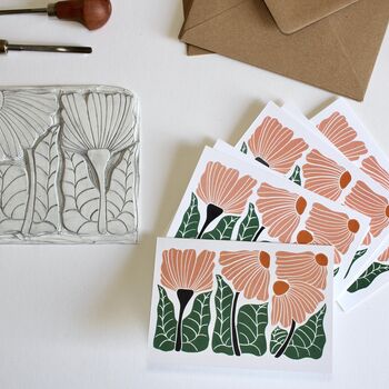 Floral Trio Linocut Notecards Set Of Eight, 3 of 7