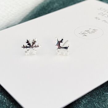 Merry Little Christmas Reindeer And Snowflake Sterling Silver Earrings, 2 of 7