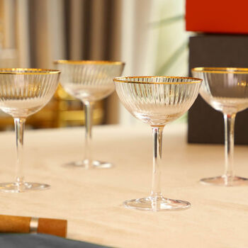 Set Of Four Ribbed Glass Champagne Saucers, 4 of 9