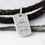 Mens Silver And Leather Handwriting Signature Bracelet, thumbnail 3 of 4