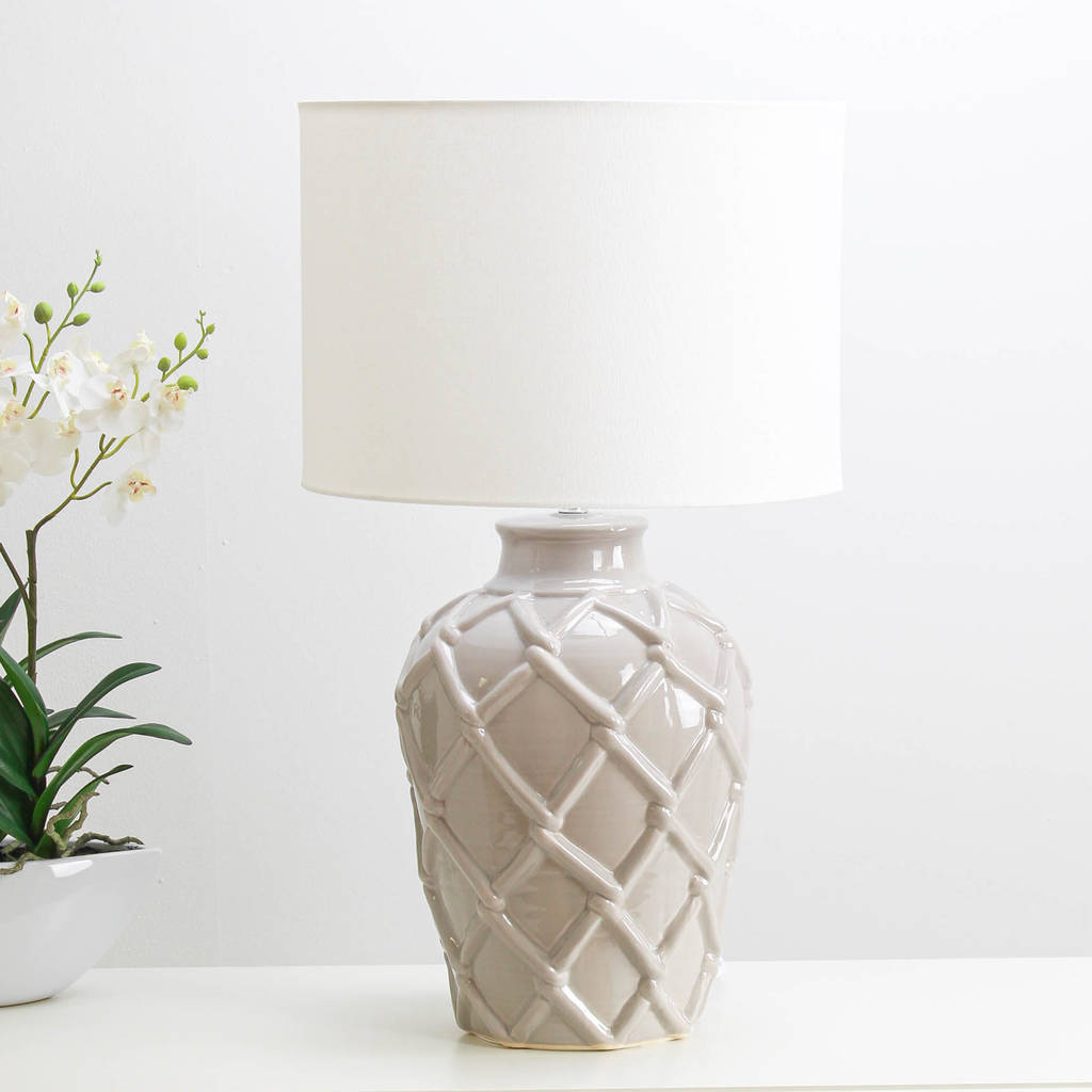 taupe grey ceramic textured table lamp by marquis & dawe