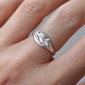 Silver Olive Branch Signet Ring, 7 of 9