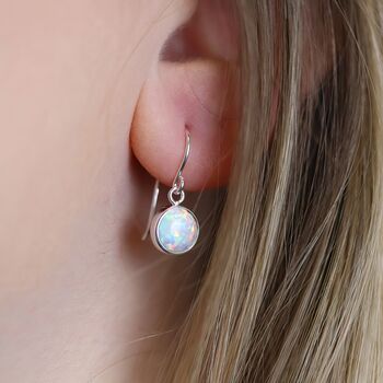 Sterling Silver White Opal Drop Earrings, 7 of 11