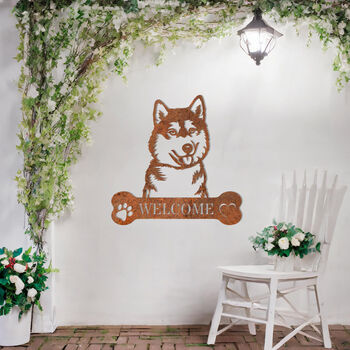 Personalised Siberian Husky Welcome Metal Wall Art Sign For Home And Garden Lovers, 6 of 11