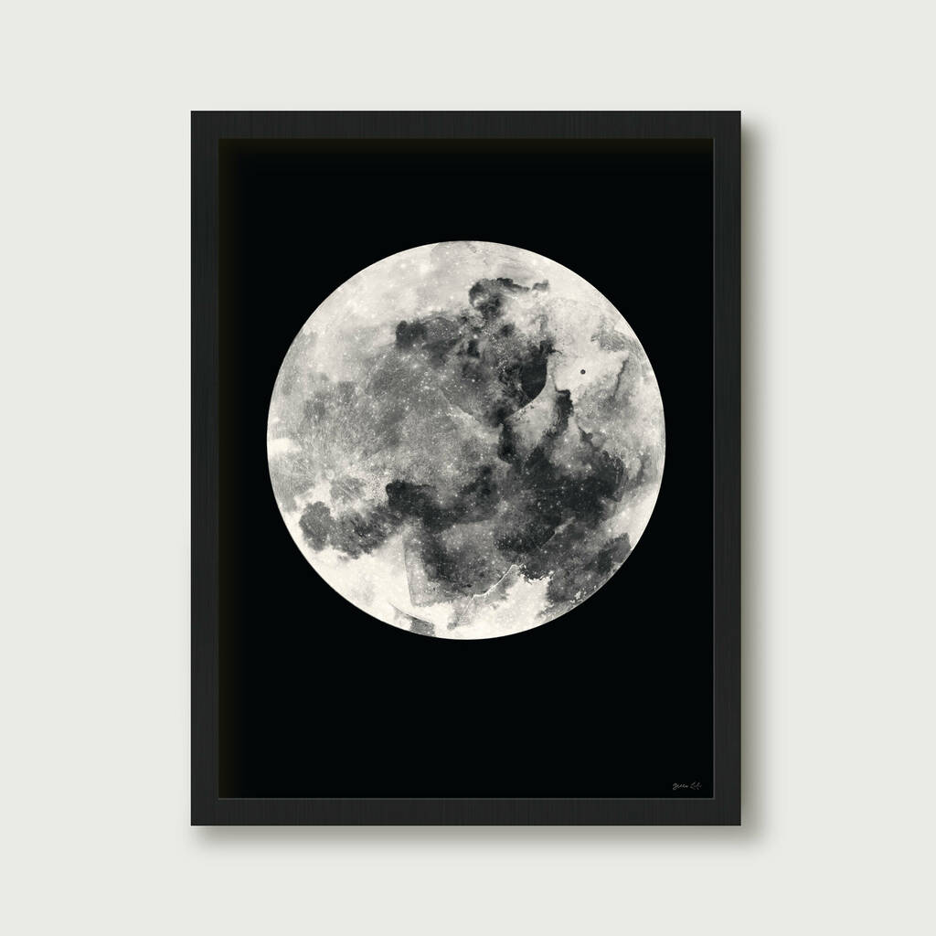 Black And White Full Moon Art Print By Green Lili | notonthehighstreet.com