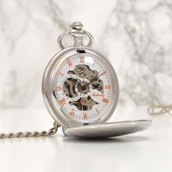 Engraved Silver Pocket Watch Single Opening, 3 of 4