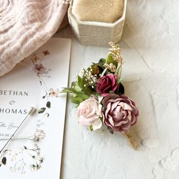 Dusty Pink, Burgundy And Blush Flower Boutonniere, 5 of 8