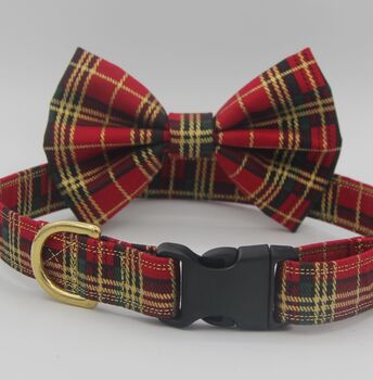 Red And Gold Tartan Dog Bow Tie, 6 of 12