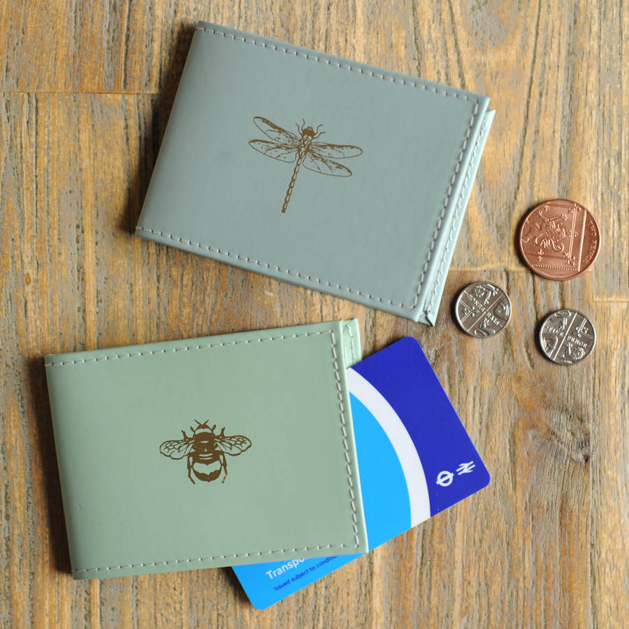 Recycled Leather Bee And Dragonfly Travel Card Holder, 1 of 3